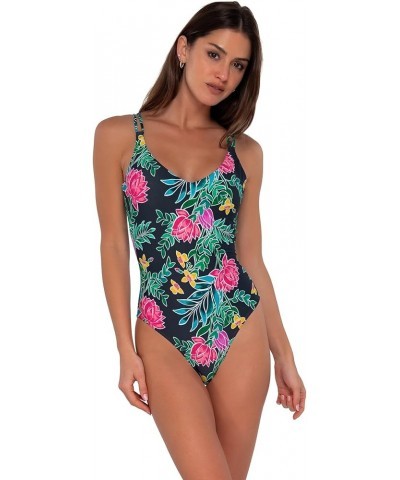 Women's Standard Veronica V-Neck One Piece Swimsuit with Removable Cup Twilight Blooms $50.00 Swimsuits