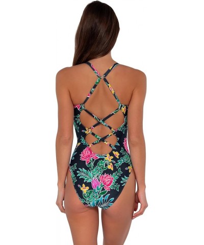 Women's Standard Veronica V-Neck One Piece Swimsuit with Removable Cup Twilight Blooms $50.00 Swimsuits