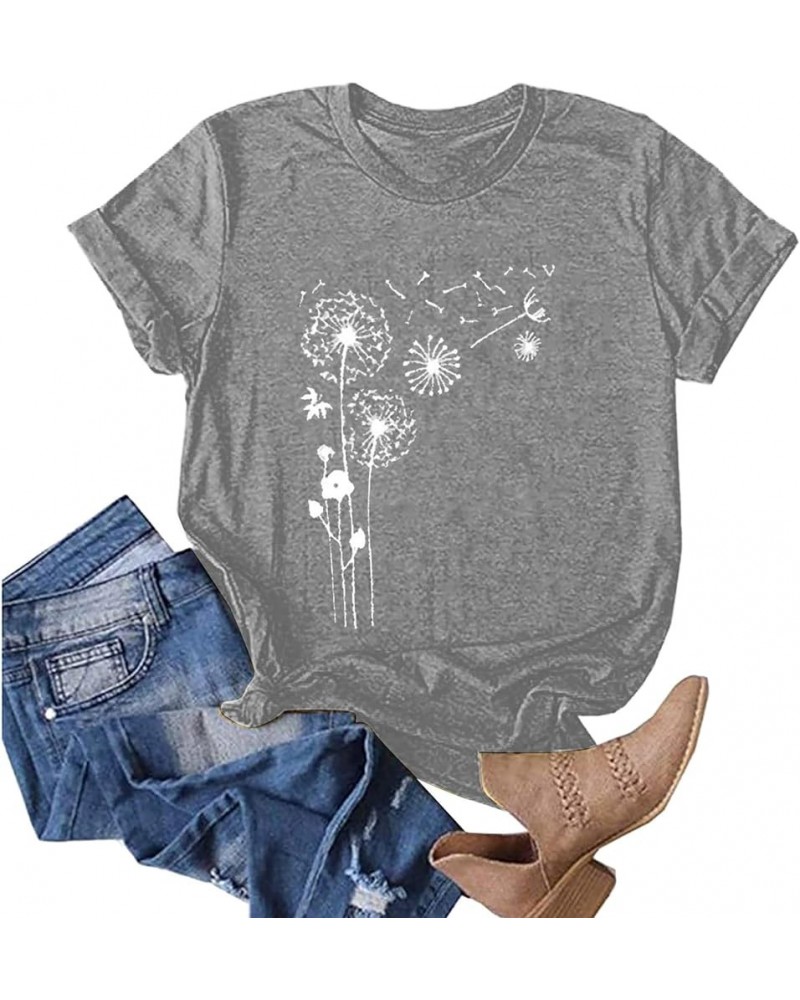 Women's Summer Sunflower T Shirt Flower Graphic Loose Tees Crew Neck Short Sleeve Casual Tops 02-gray $8.25 T-Shirts