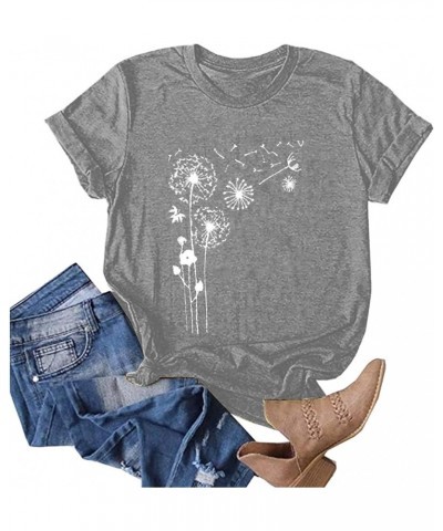 Women's Summer Sunflower T Shirt Flower Graphic Loose Tees Crew Neck Short Sleeve Casual Tops 02-gray $8.25 T-Shirts