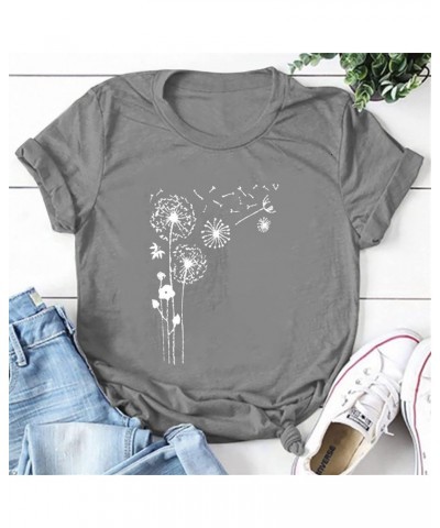 Women's Summer Sunflower T Shirt Flower Graphic Loose Tees Crew Neck Short Sleeve Casual Tops 02-gray $8.25 T-Shirts