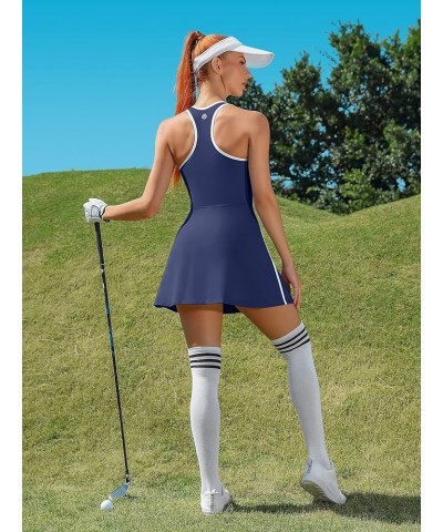 Tennis Dresses for Women with Shorts Pockets and Bra V Neck Racerback Golf Outfits A_navy $24.00 Activewear