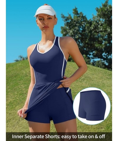 Tennis Dresses for Women with Shorts Pockets and Bra V Neck Racerback Golf Outfits A_navy $24.00 Activewear