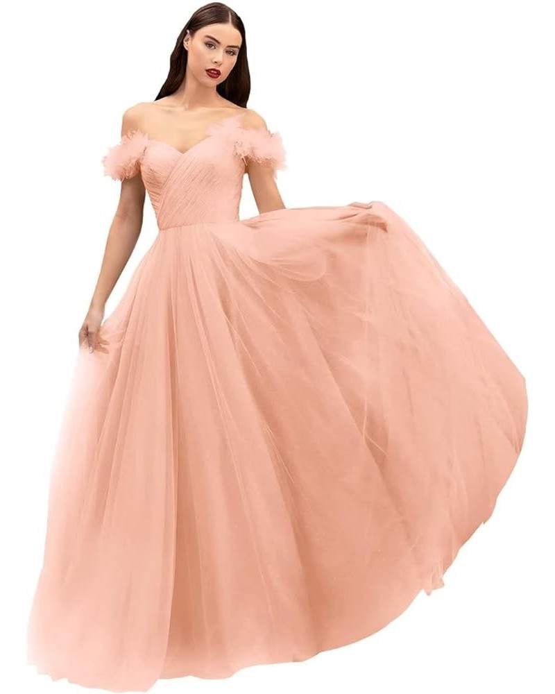 Off Shoulder Tulle Prom Dresses Long Corset Fairy Sweetheart Ruched Formal Evening Party Ball Gown for Women Coral $48.12 Dre...