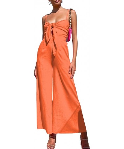 Women's Deep V Neck Tie Bow Spaghetti Straps Cutout High Waist Sleeveless Wide Leg Jumpsuits Rompers with Pockets Orange $20....