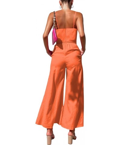 Women's Deep V Neck Tie Bow Spaghetti Straps Cutout High Waist Sleeveless Wide Leg Jumpsuits Rompers with Pockets Orange $20....