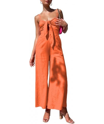 Women's Deep V Neck Tie Bow Spaghetti Straps Cutout High Waist Sleeveless Wide Leg Jumpsuits Rompers with Pockets Orange $20....