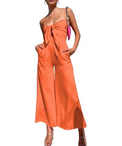 Women's Deep V Neck Tie Bow Spaghetti Straps Cutout High Waist Sleeveless Wide Leg Jumpsuits Rompers with Pockets Orange $20....