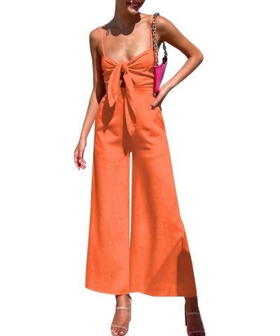 Women's Deep V Neck Tie Bow Spaghetti Straps Cutout High Waist Sleeveless Wide Leg Jumpsuits Rompers with Pockets Orange $20....