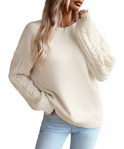 Women's Long Sleeve Pullover Sweater 2024 Fall Casual Crewneck Solid Color Cable Knit Soft Jumper Tops Beige $10.19 Sweaters