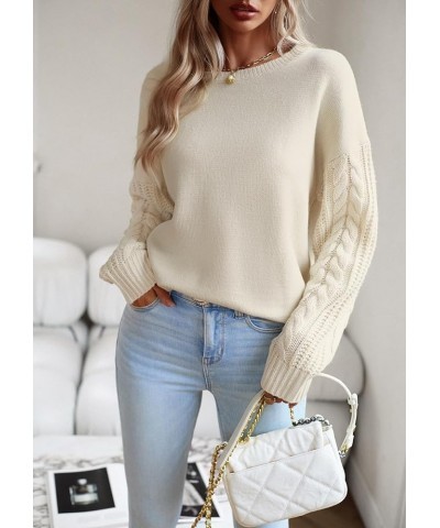 Women's Long Sleeve Pullover Sweater 2024 Fall Casual Crewneck Solid Color Cable Knit Soft Jumper Tops Beige $10.19 Sweaters