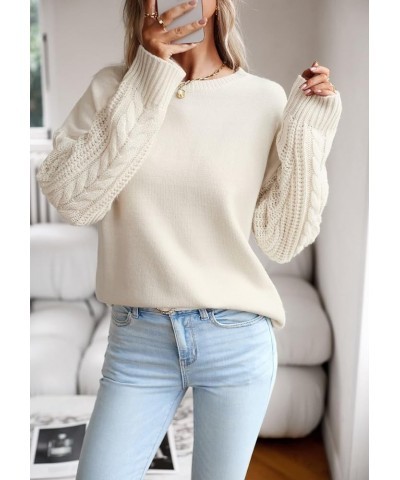 Women's Long Sleeve Pullover Sweater 2024 Fall Casual Crewneck Solid Color Cable Knit Soft Jumper Tops Beige $10.19 Sweaters