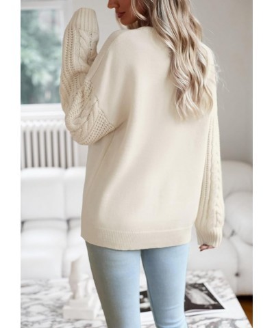 Women's Long Sleeve Pullover Sweater 2024 Fall Casual Crewneck Solid Color Cable Knit Soft Jumper Tops Beige $10.19 Sweaters