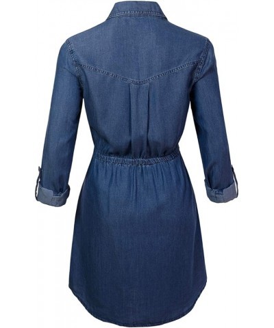 Women Jean Shirt Dress Long Sleeves Waist Ties Casual Short Chambray Denim Blue $29.67 Dresses