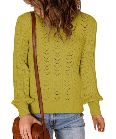 Women's Casual Crew Neck Long Sleeve Pullover Knit Sweaters Jumper Tops Yellow $10.06 Sweaters