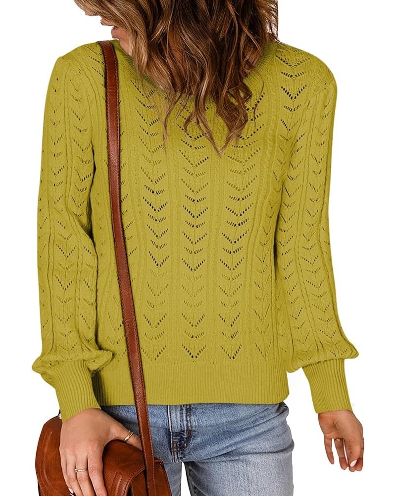 Women's Casual Crew Neck Long Sleeve Pullover Knit Sweaters Jumper Tops Yellow $10.06 Sweaters