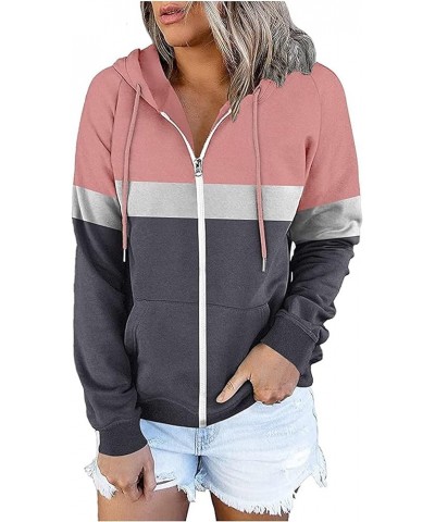 Womens Casual Zip Up Hoodie Jacket Athletic Long Sleeve Drawstring Striped Color Block Hooded Sweatshirt with Pockets Pink $9...