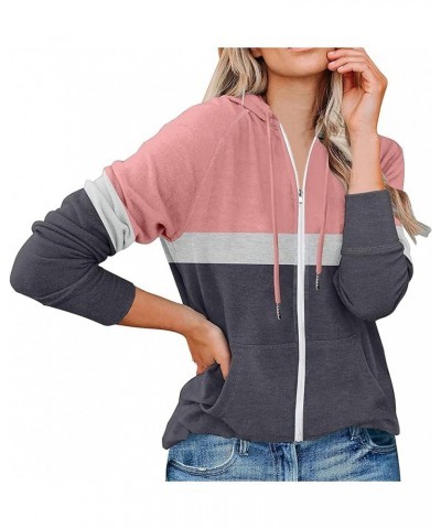 Womens Casual Zip Up Hoodie Jacket Athletic Long Sleeve Drawstring Striped Color Block Hooded Sweatshirt with Pockets Pink $9...