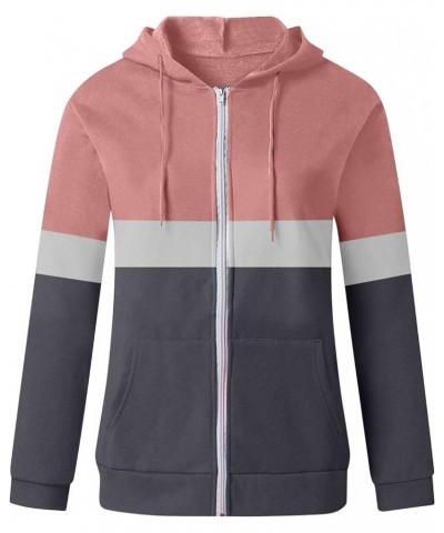 Womens Casual Zip Up Hoodie Jacket Athletic Long Sleeve Drawstring Striped Color Block Hooded Sweatshirt with Pockets Pink $9...