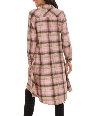 Womens Plaids V Neck Long Sleeve Irregular Hem Casual Shirt Dress Pink $21.82 Dresses