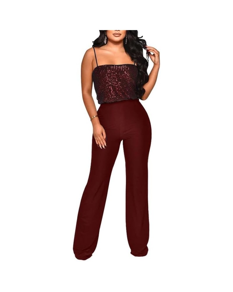 Sequin Spaghetti Strap Jumpsuit Sequin Patchwork Wide Leg Long Rompers Plasyuits,Sleeveless Glitter Playsuit Women 47 $17.33 ...