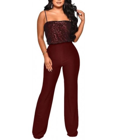 Sequin Spaghetti Strap Jumpsuit Sequin Patchwork Wide Leg Long Rompers Plasyuits,Sleeveless Glitter Playsuit Women 47 $17.33 ...