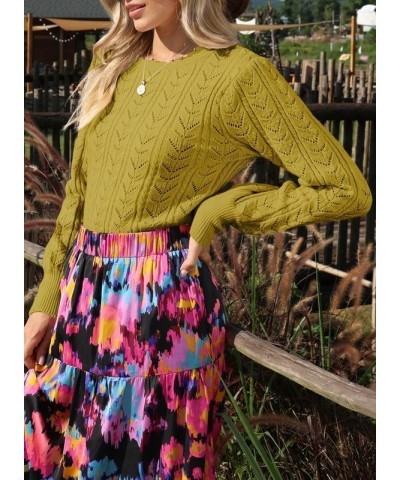 Women's Casual Crew Neck Long Sleeve Pullover Knit Sweaters Jumper Tops Yellow $10.06 Sweaters