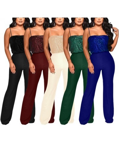 Sequin Spaghetti Strap Jumpsuit Sequin Patchwork Wide Leg Long Rompers Plasyuits,Sleeveless Glitter Playsuit Women 47 $17.33 ...