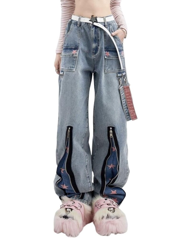 Aesthetic Hight Waist Jeans Y2k Women Star Harajuku Gothic Fashion Baggy Wide Leg Y2k Pants Vintage 90S Korean Clothes Blue5 ...