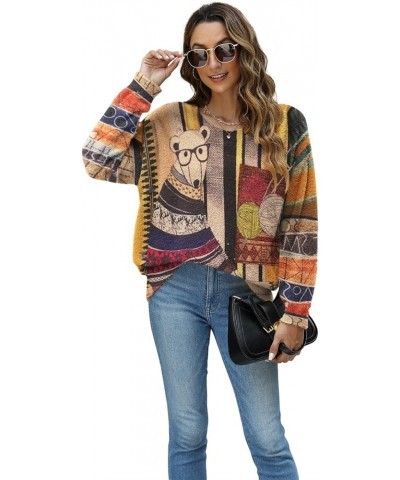 Women Graphic Oversized Sweater Crew Neck Long Sleeve Boho Printed Loose Fit Casual Knit Pullover Sweaters Top Bear $20.16 Sw...