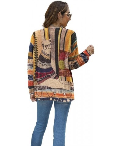 Women Graphic Oversized Sweater Crew Neck Long Sleeve Boho Printed Loose Fit Casual Knit Pullover Sweaters Top Bear $20.16 Sw...