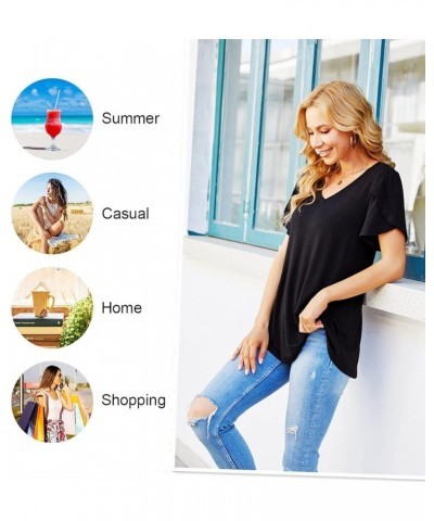 Summer Womens Casual T-Shirts V-Neck Short Sleeve Tops Tee Elastic Comfy Basic Blouse Cute 01/White Lily $14.24 Tops