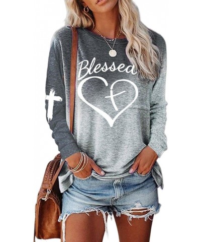 Womens Jesus Cross Letter Print Sweatshirt Long Sleeve Jesus Blouse Pullover Tops Faith Shirt for Women Grey Mixed $15.19 Hoo...