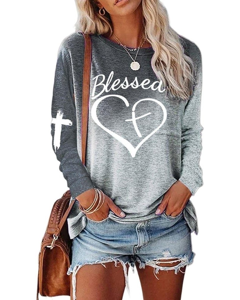 Womens Jesus Cross Letter Print Sweatshirt Long Sleeve Jesus Blouse Pullover Tops Faith Shirt for Women Grey Mixed $15.19 Hoo...