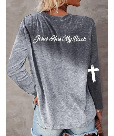 Womens Jesus Cross Letter Print Sweatshirt Long Sleeve Jesus Blouse Pullover Tops Faith Shirt for Women Grey Mixed $15.19 Hoo...