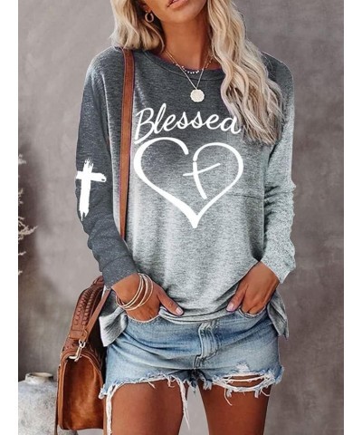 Womens Jesus Cross Letter Print Sweatshirt Long Sleeve Jesus Blouse Pullover Tops Faith Shirt for Women Grey Mixed $15.19 Hoo...