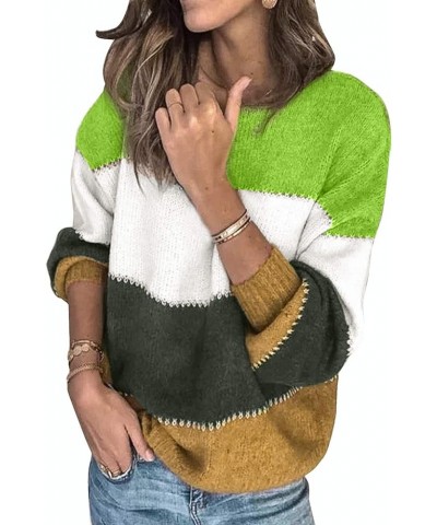 Womens Color Block Sweaters Long Sleeve Crewneck Pullover Knit Jumper Tops F Green $21.16 Sweaters