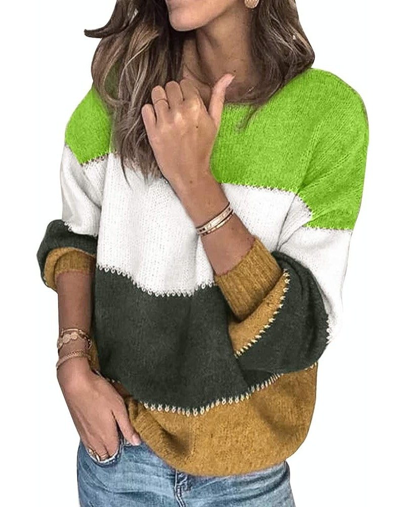 Womens Color Block Sweaters Long Sleeve Crewneck Pullover Knit Jumper Tops F Green $21.16 Sweaters