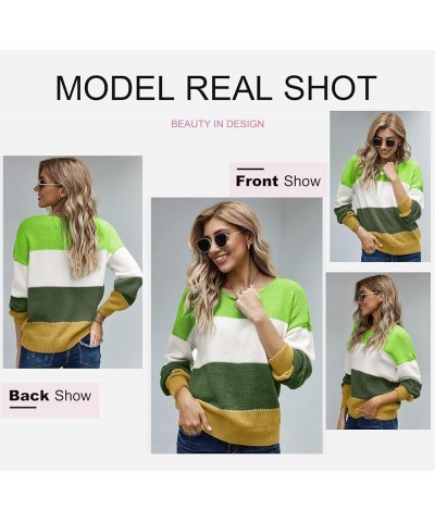 Womens Color Block Sweaters Long Sleeve Crewneck Pullover Knit Jumper Tops F Green $21.16 Sweaters