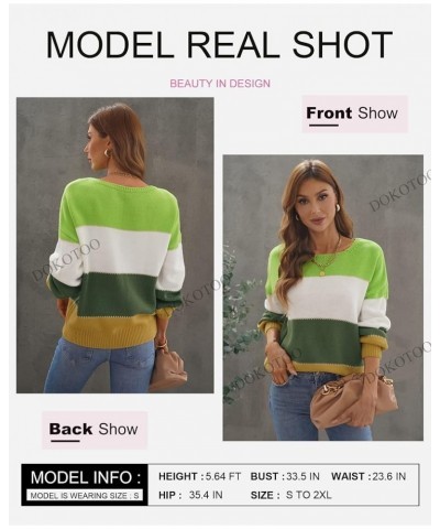 Womens Color Block Sweaters Long Sleeve Crewneck Pullover Knit Jumper Tops F Green $21.16 Sweaters