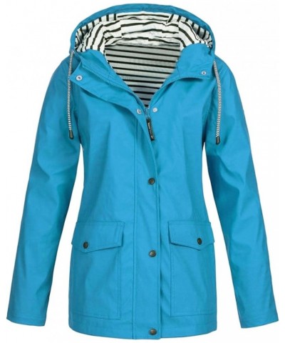 Women's Waterproof Jacket Outdoor Windproof Rain Jacket Winter Lightweight Coat Sky Blue $14.10 Jackets