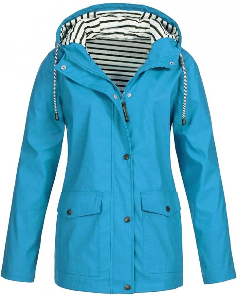 Women's Waterproof Jacket Outdoor Windproof Rain Jacket Winter Lightweight Coat Sky Blue $14.10 Jackets