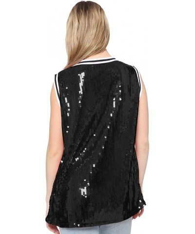 Sparkle Glitter Hip Hop T-Shirt Top Tunic Basketball Sequins Tank Vests Black $15.60 Tanks