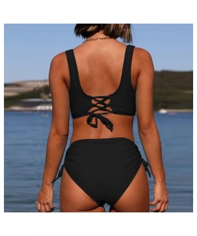 Swimsuit for Women 2024 Bikini Sexy V Neck Thong Bottom Two Piece Cute Triangle Bathing Z01-black-lightning Deals $4.19 Swims...