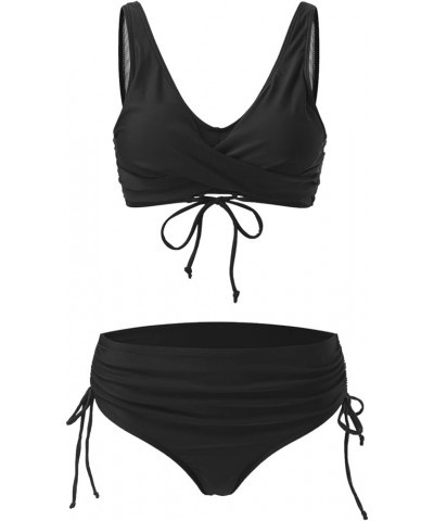 Swimsuit for Women 2024 Bikini Sexy V Neck Thong Bottom Two Piece Cute Triangle Bathing Z01-black-lightning Deals $4.19 Swims...