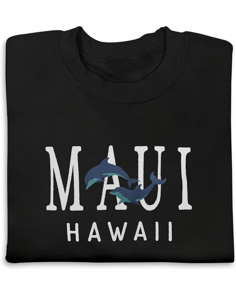 Embroidered Maui Hawaii Sweatshirt Trendy Cute Maui Crewneck Black $18.66 Hoodies & Sweatshirts