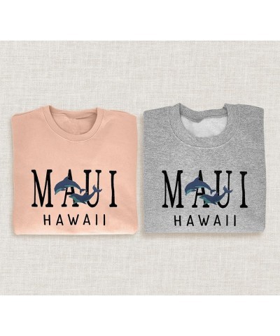 Embroidered Maui Hawaii Sweatshirt Trendy Cute Maui Crewneck Black $18.66 Hoodies & Sweatshirts