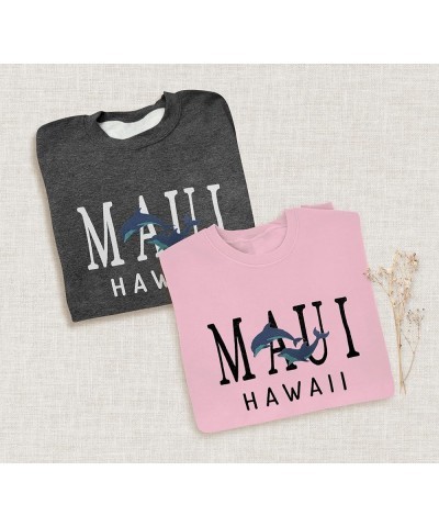 Embroidered Maui Hawaii Sweatshirt Trendy Cute Maui Crewneck Black $18.66 Hoodies & Sweatshirts