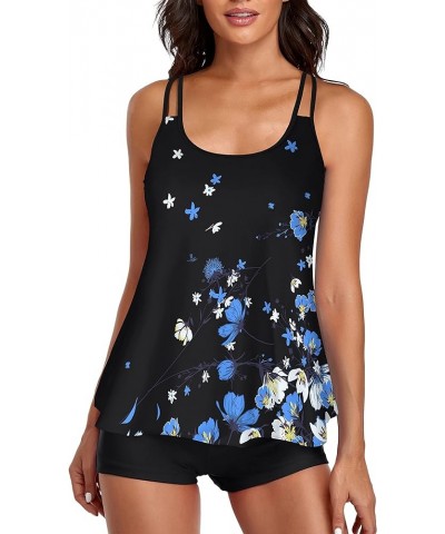 Tummy Control Tankini Swimsuits for Women's 2 Piece Bikini Long Tank Top with Boyshorts Bathing Suits Blue & White Floral $14...