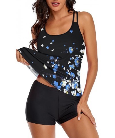 Tummy Control Tankini Swimsuits for Women's 2 Piece Bikini Long Tank Top with Boyshorts Bathing Suits Blue & White Floral $14...